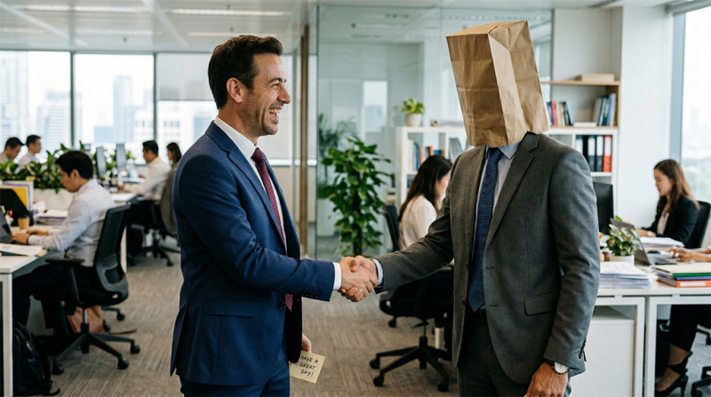 Imprenditore miope che accoglie un consulente